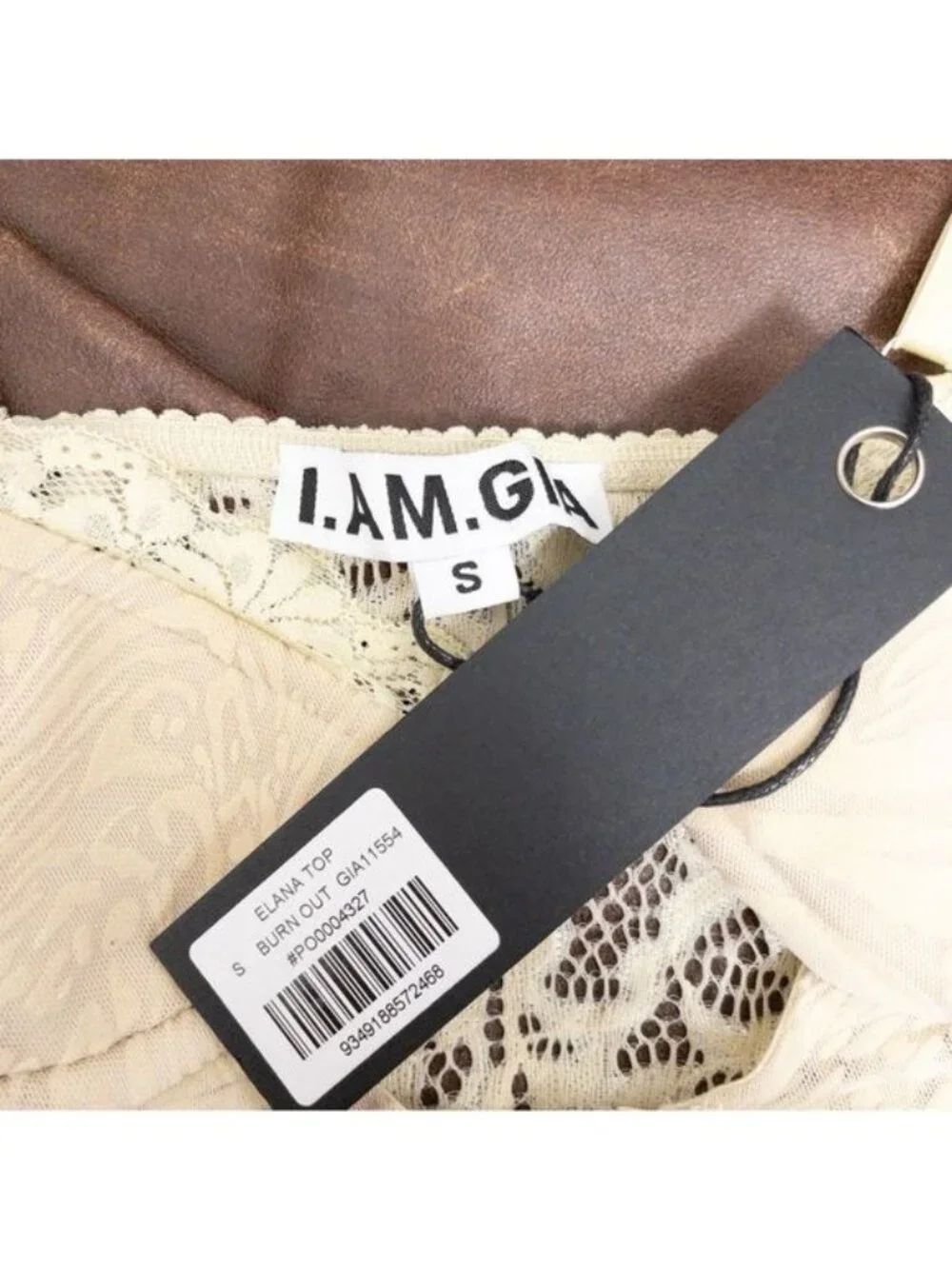 NWT I.AM.GIA Elena Top S Tan Ivory Lace Corset Sheer Crop Burnout Cut Out Velvet